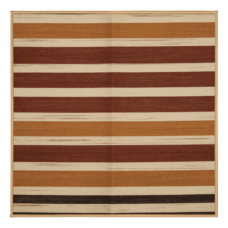  Tapis lavable rayé crème et cannelle, Carré 4 pi