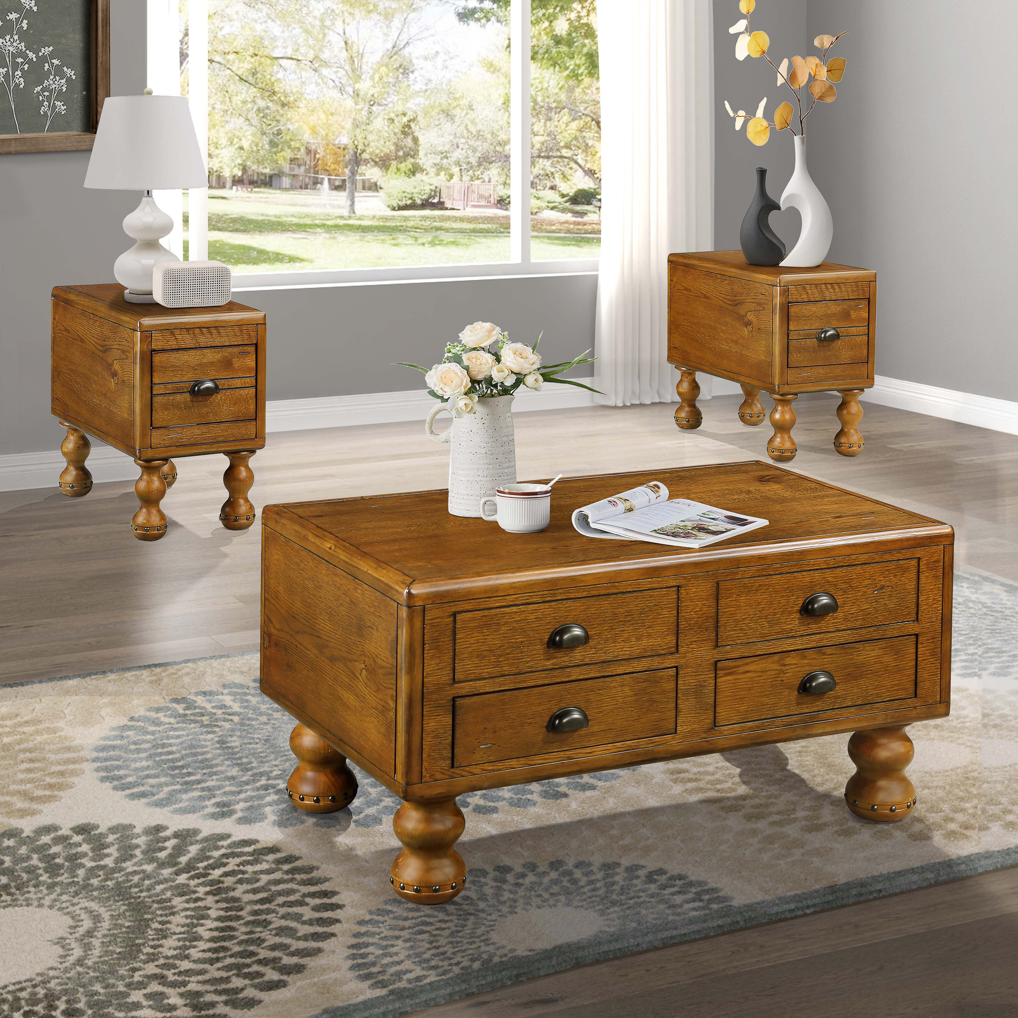 Canora Grey Coffee Table Set, 3Piece Solid Wood Living Room Table Set