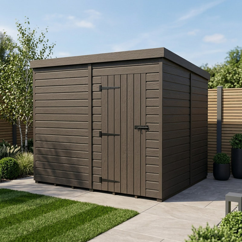 Total Sheds 8ft x 8ft Composite Pent Garden Shed - Single Door - No Windows - EPDM Rubber Roof - UK Manufactured