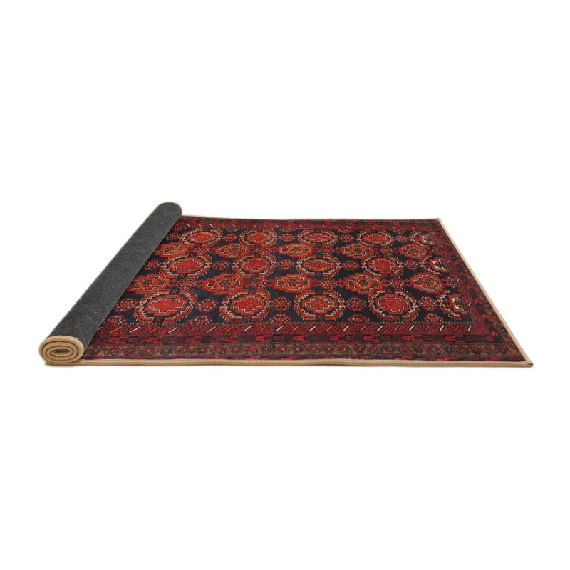 Tapis traditionnel rouge / brun, Rond 5 pi