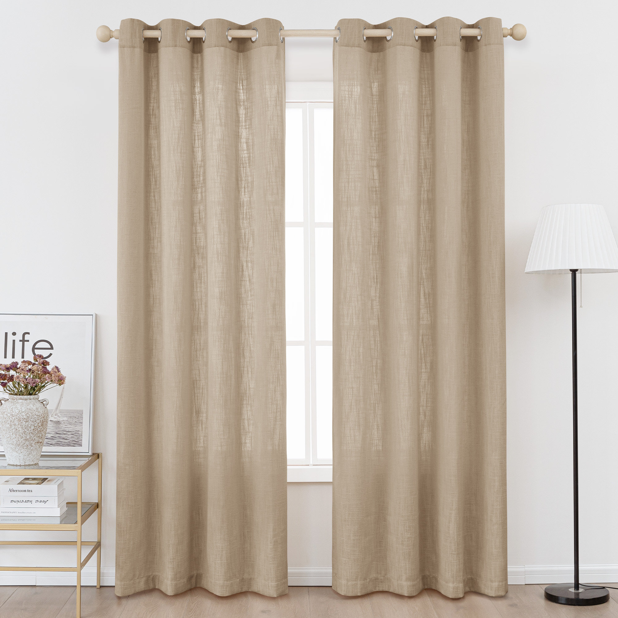 Kambi Linen Blend Semi-Sheer Curtain Panel Pair , 52" W x 96" L, Birch