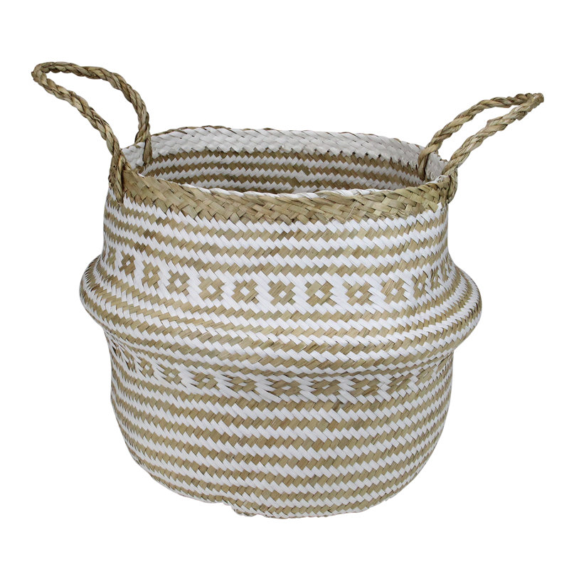 Grand panier pour le ventre en ruppie maritime 17 po beige et blanc avec poignées