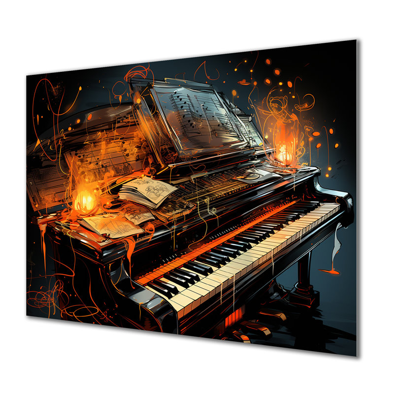 Illustration historique de piano noir avec bougies - impression d'art mural piano, Métal métal, H 34 po x l 44 po x P 1,5 po