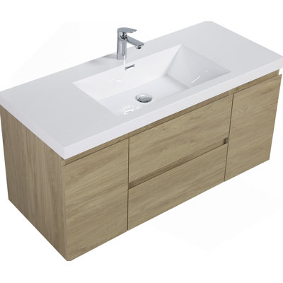 Meuble-lavabo flottant avec lavabo, meuble de rangement mural pour ranger les articles essentiels, conception moderne avec tiroirs à fermeture en douceur