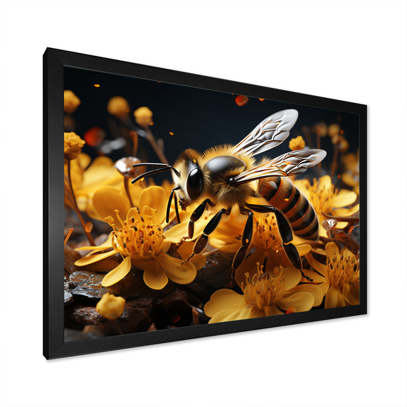 Décoration murale Bee Buzzing Life, H 30 po x l 40 po x P 1,5 po, Cadre flottant noir