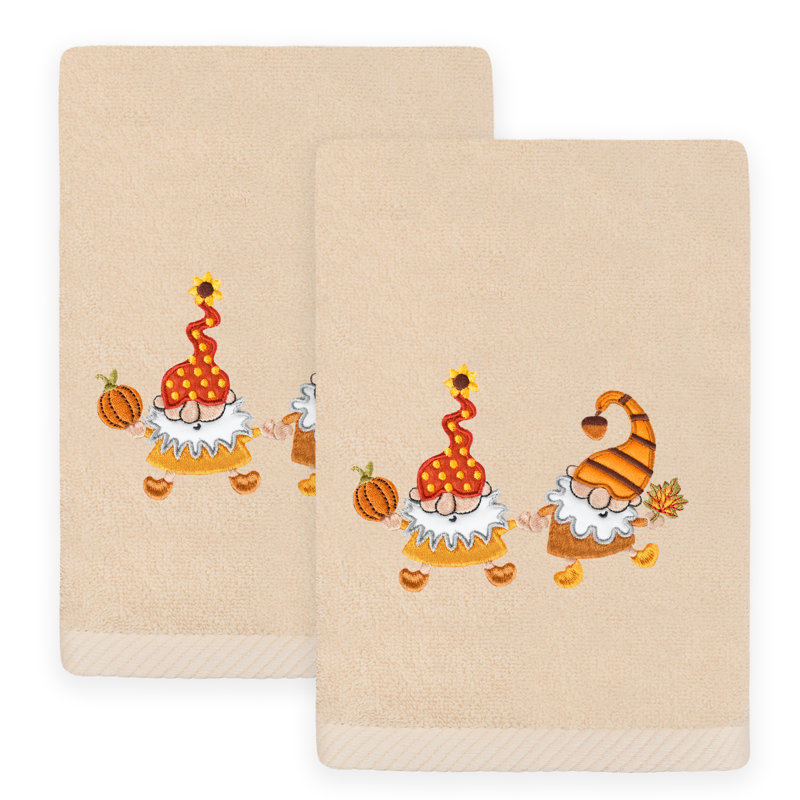  Gnomes d'automne Linum Home Textiles - Essuie-mains brodés 100% coton de luxe turc, Sable