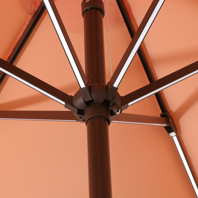 Spencer 9 ft. Coral Pink and White Solar LED Market Patio Umbrella with Aluminum Frame