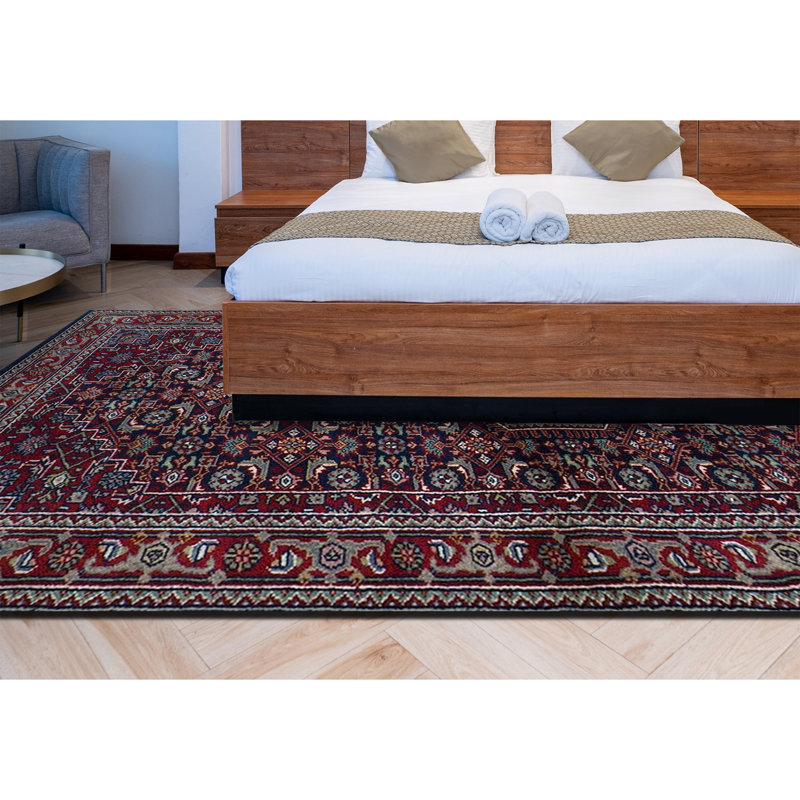 Hand-Knotted High-Quality Blue and Red Runner
