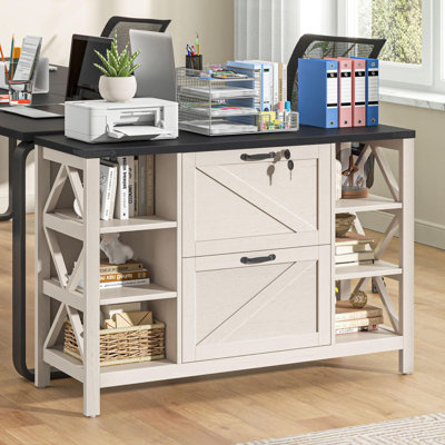 Classeur latéral 44 po avec tablettes réglables, classeur à 2 tiroirs Farmhouse