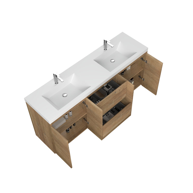 70-7 / 8 po L 19,5 / 8 po D Meuble-lavabo autoportant avec comptoir en résine, Naturel