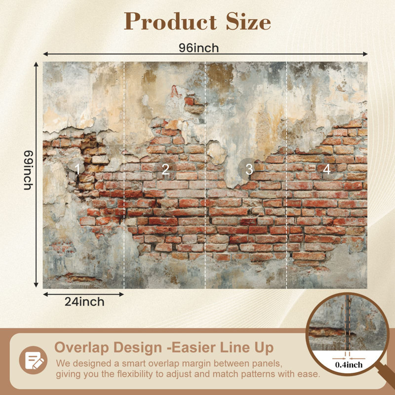 Papier peint auto-adhésif mural en brique rouge Peeling Grey 69 po x l 96 po, L 96 po x l 69 po