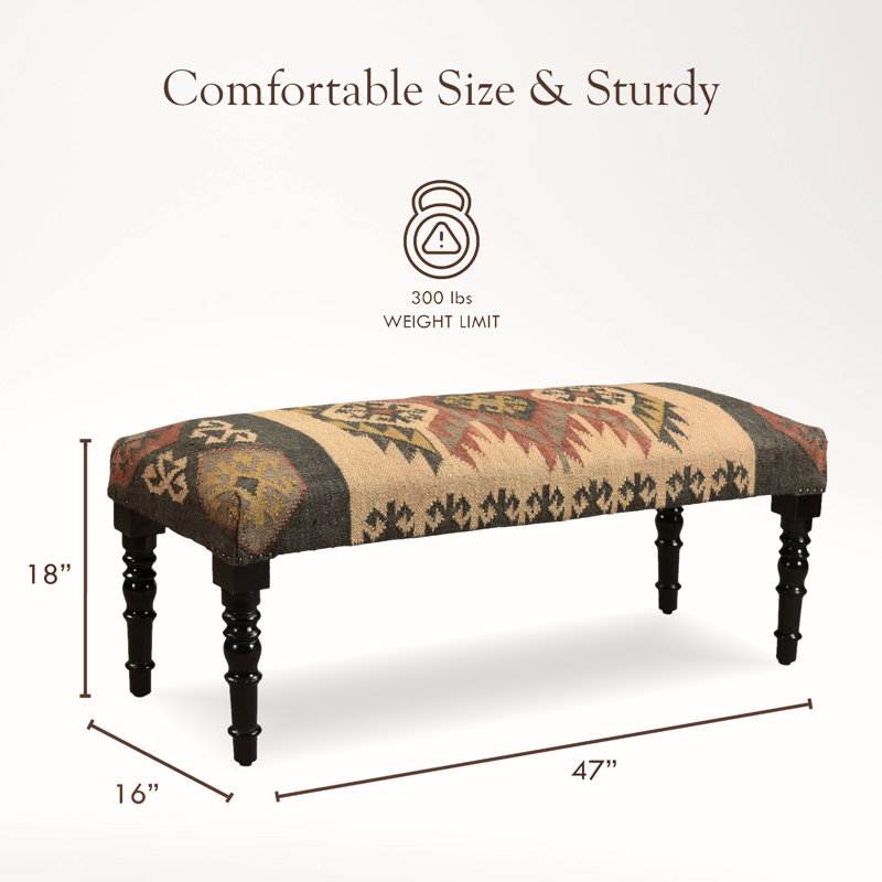 Kyle Handmade Natural Multicolor Southwestern Geometric Upholstered Bench