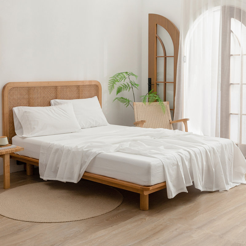 Drap-housse Bestouch 100% coton lin lavé, Blanc cassé / blanc, Drap-housse de taille très grand