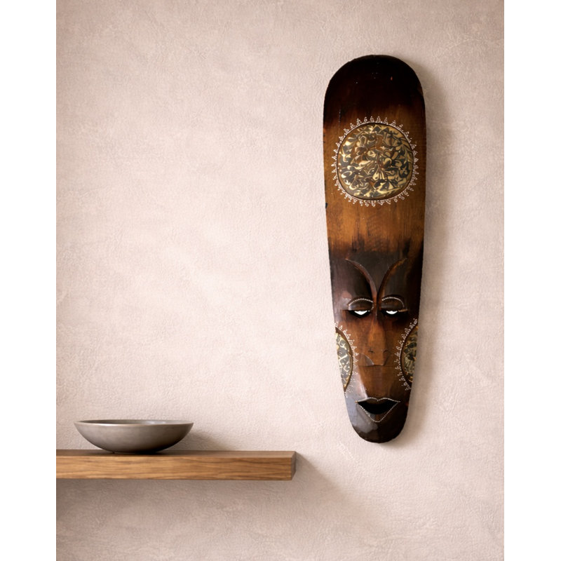 African Tribal Mask Wall Decor – Solid Wood Lucky in Love Wall Sculpture for Home & Office