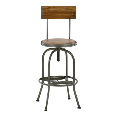 Menara Swivel Mango Solid Wood Adjustable Height Bar Stool with Steel Frame
