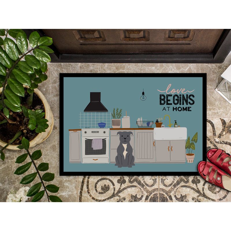 Tapis d'entrée antidérapant Guerriero, Staffordshire bull terrier gris, L 18 po x L 27 po