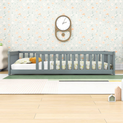 Twin Floor Bed With Safety Guardrails