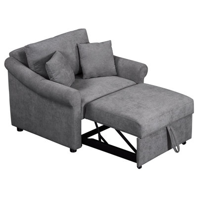 Praro Chenille 3-in-1 Convertible Sleeper Chair with Adjustable Backrest & Wheels