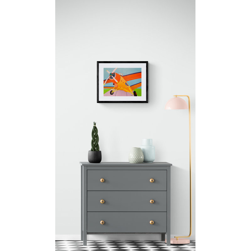 At The Airfield Print by Sue Graef, Black Framed Canvas, 24" H x 32" W