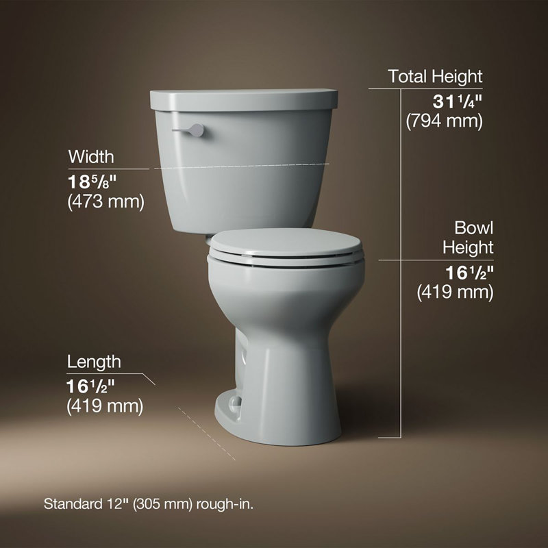 Cimarron® 1.28 GPF Water Efficient Round Two-Piece toilet (Seat Not Included), Ice Grey, Right-Hand