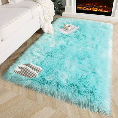 Tapis bleu pâle, tapis à poils longs pour chambre de garçon, tapis à fourrure pour chambre d'enfant, tapis flou pour chambre d'enfant