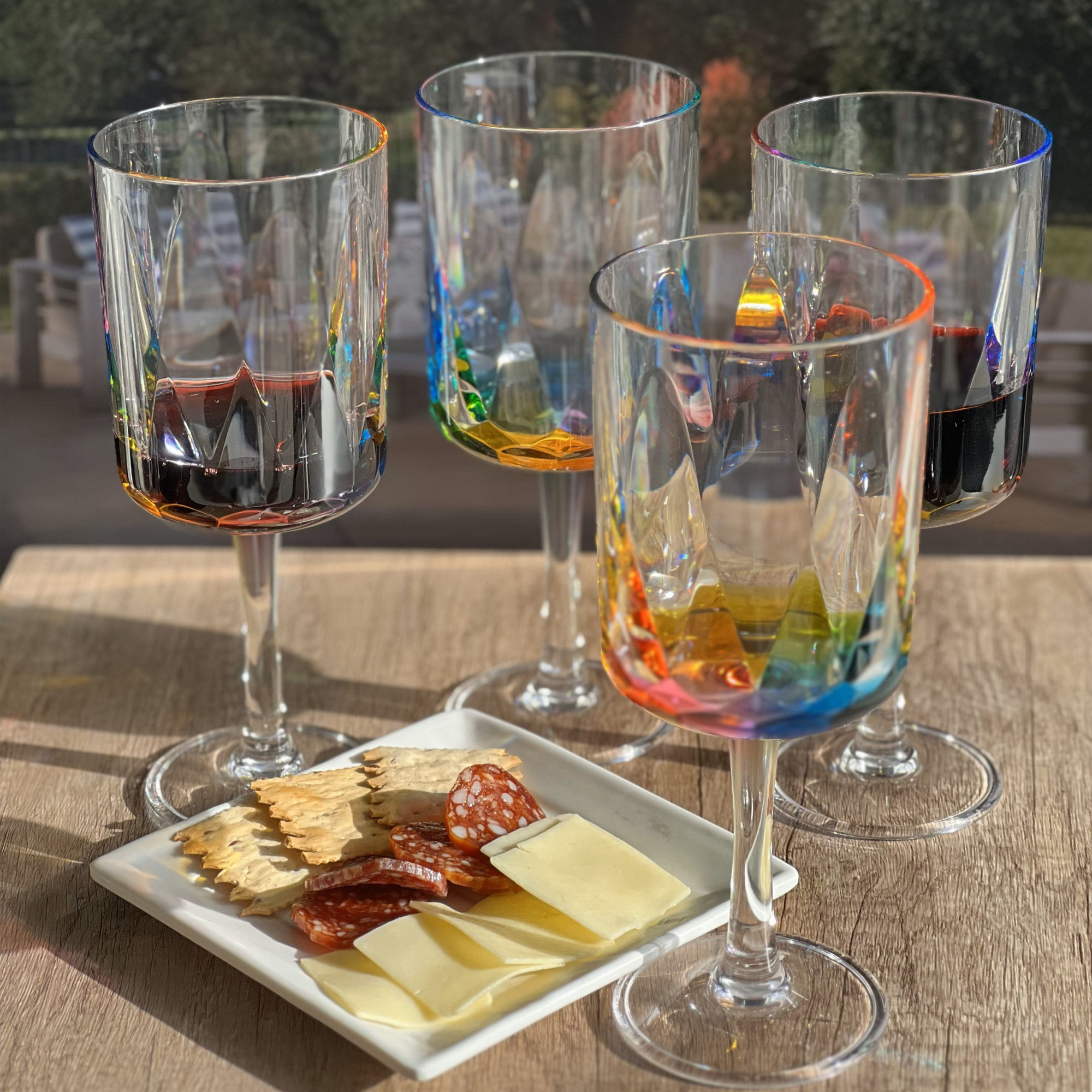 Brayden Studio® Rainbow Diamond Plastic Wine Glasses Set Of 4 (16oz ...