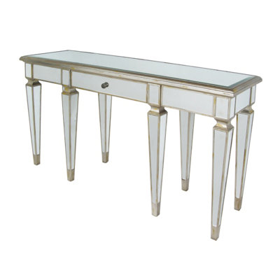 Eight Legs Mirror Console Table With A Drawer And Wood Trim