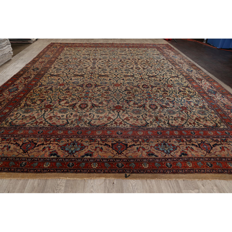 Tapis unique en laine noué à la main style bidar des années 1900 de 11 pi 4 po x 15 pi 7 po brun