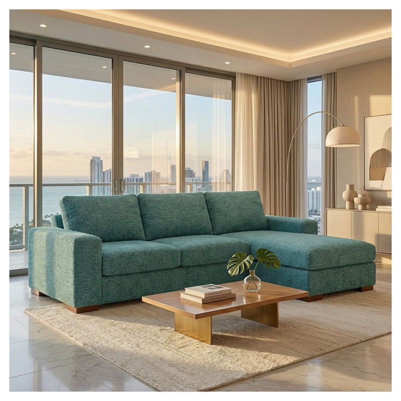 Canapé modulaire 3 places avec structure en bois d'ingénierie Modena, Turquoise Polyester