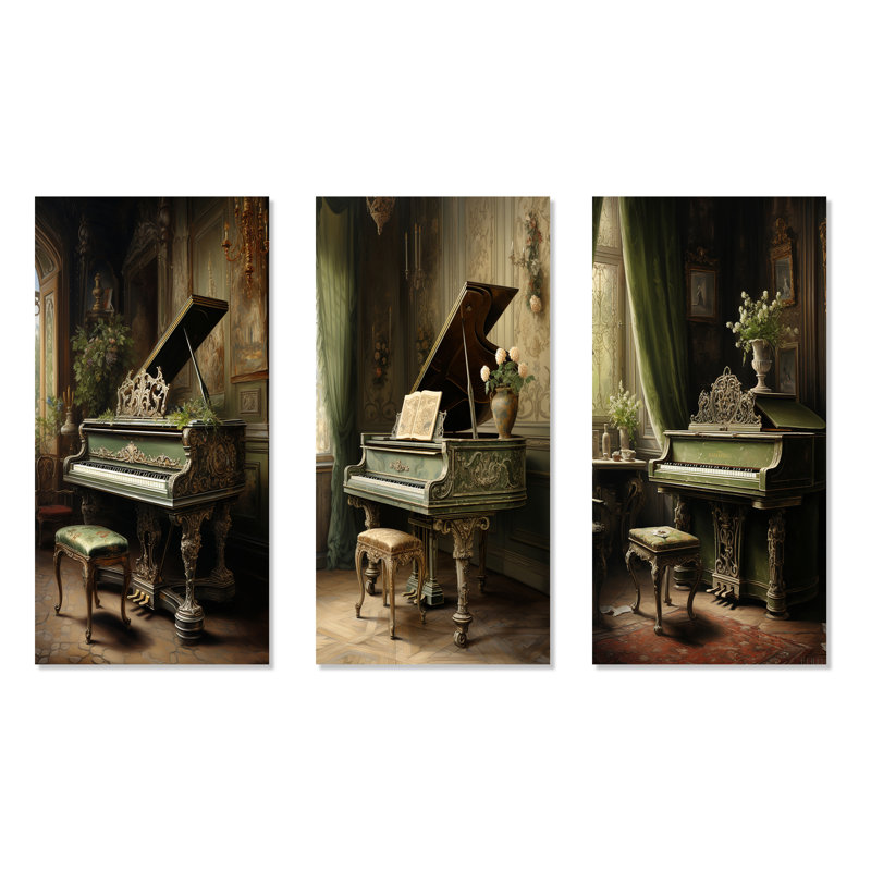 Piano Renaissance Resson - Ensemble de 3 reproductions d'art mural, Toile tendue, H 40 po x l 60 po