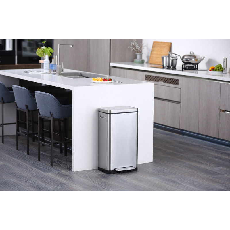 Stainless Steel Step On Kitchen Trash Can, 30L, 63.5cm H x 37cm W x 31.5cm D