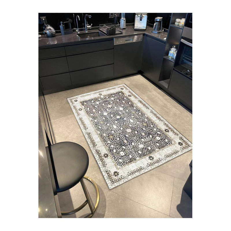 Black And Beige Themed Motif Ethnic Floral Patterned Vintage Decorative Carpet 3499, Runner 2'6" x 9'11"