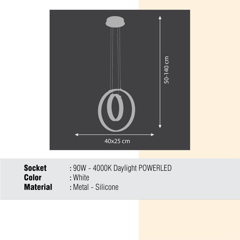 Luminaire suspendu sphère simple à 2 lumières DEL, Blanc