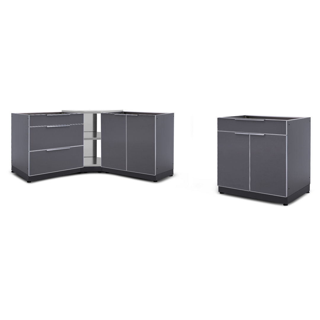 Outdoor Kitchen Aluminum 112" W x 24" D x 36.5" H 4-Piece Modular Cabinet Set NewAge Products Wall