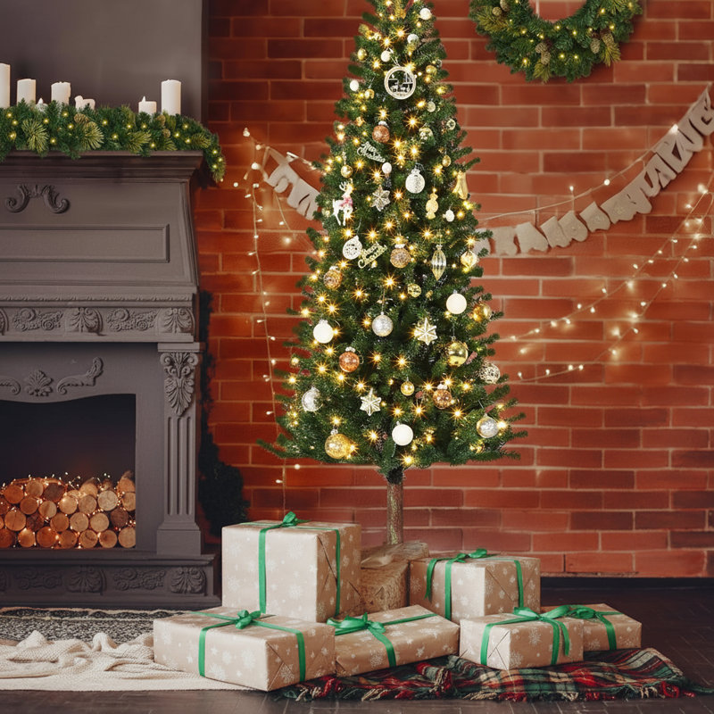 Arbre de Noël artificiel, avec scintillement et éclairage blanc chaud, H 7 pi