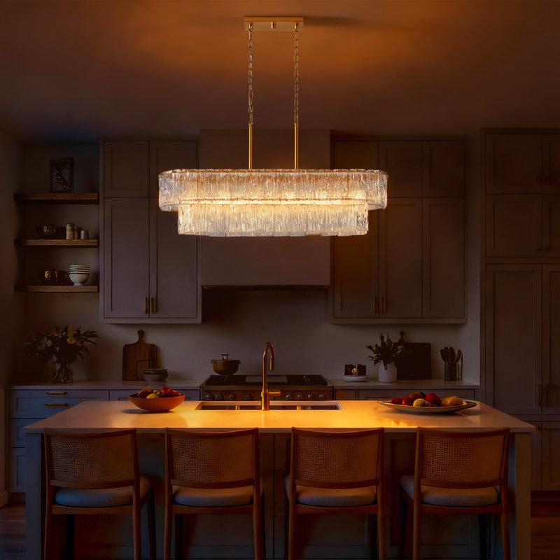 6 Light Gold 2-tiered Chandelier With Textured Glass