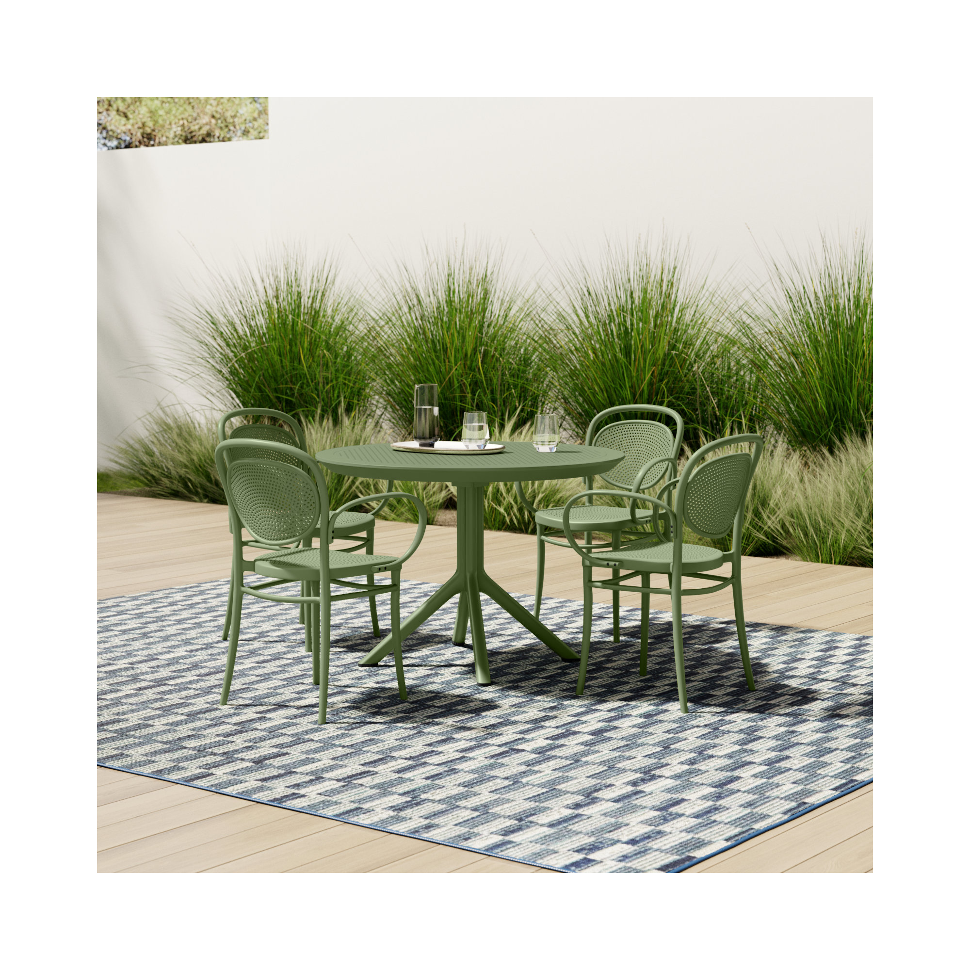 Farrah Marcel Armchair 5 Person Dining Set, Olive Green