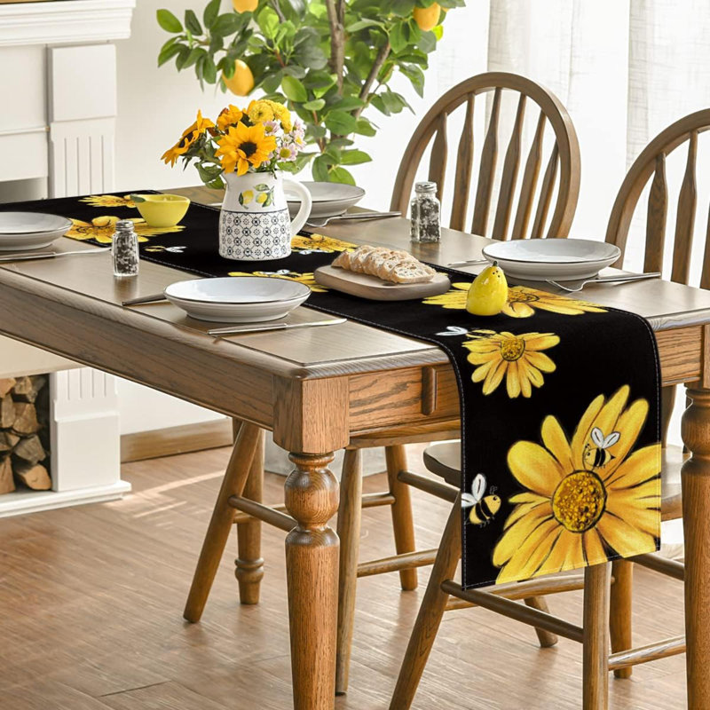 Chae Runner Polyester Blend Table Runner, 72" x 13", Black