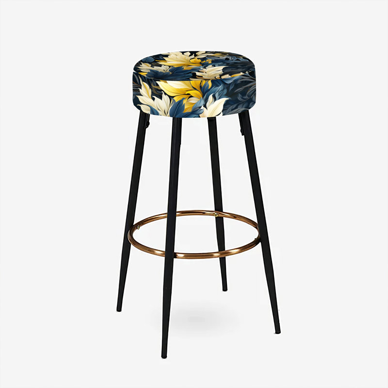 Elodea - Ensemble de 2 tabourets de bar à imprimé, Plantes tropicales jaunes et bleues