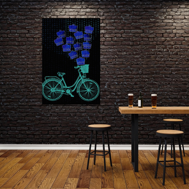 «Connaissances voyage bicyclette», impression d'art contemporain, 60" H x 40" W