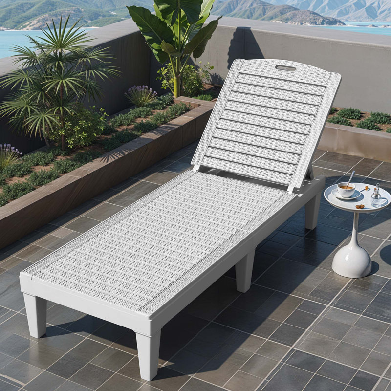 Chaise longue d'extérieur en résine (simple), Ivoire ivoire