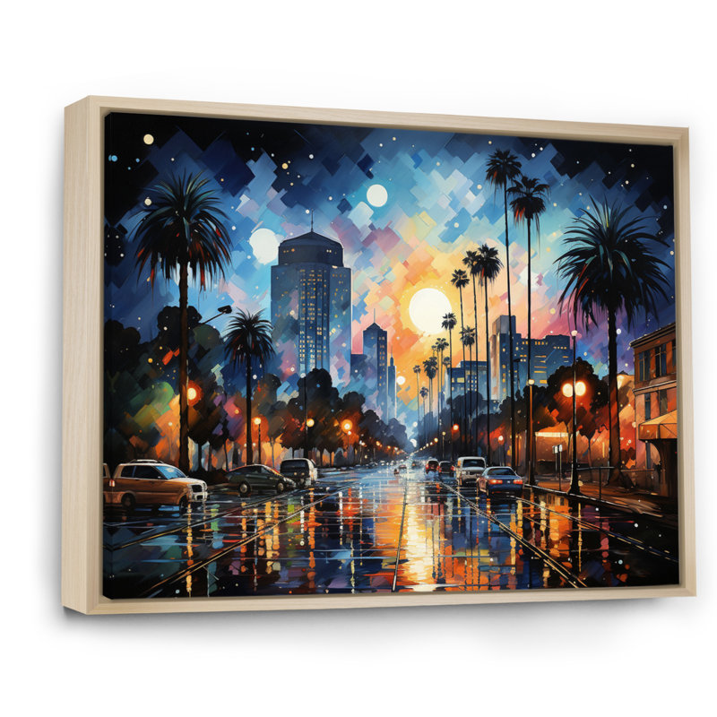 «Palms Trees Urban At Night», reproduction sur toile, H 24 po x l 32 po x P 1 po, Cadre naturel flottant