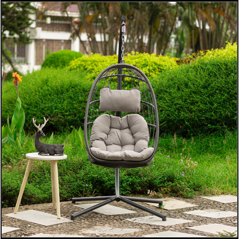 Outdoor Hanging Chair With Durable Frame And Comfortable Cushion For Relaxation, Grey
