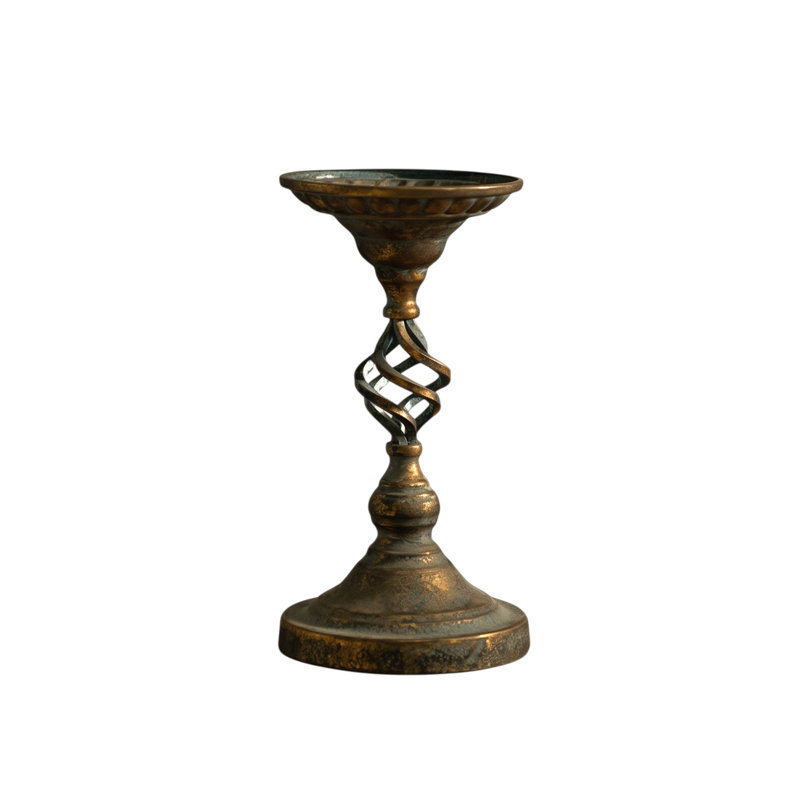 Porte-chandelle en fer torsadé, pilier en bronze antique et support de chandelle conique pour table de salle à manger et manteau de cheminée