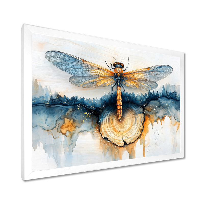 Art moderne, libellule turquoise, sérénade I, H 16 po x l 32 po, Reproduction encadrée d'une seule photo, Blanc