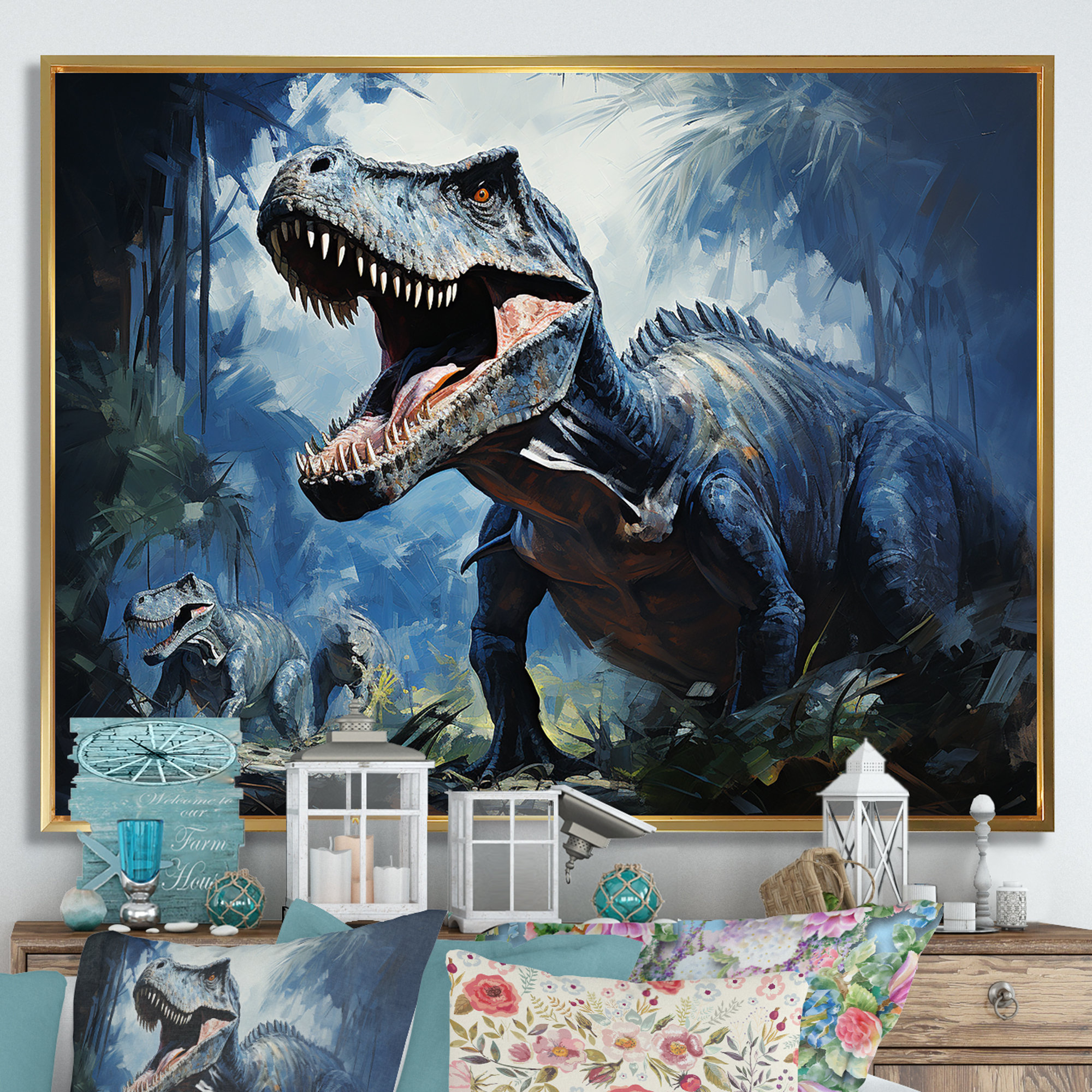 Trinx Ancient Dinosaur Blue And Grey I - Dinosaurwall Art | Wayfair