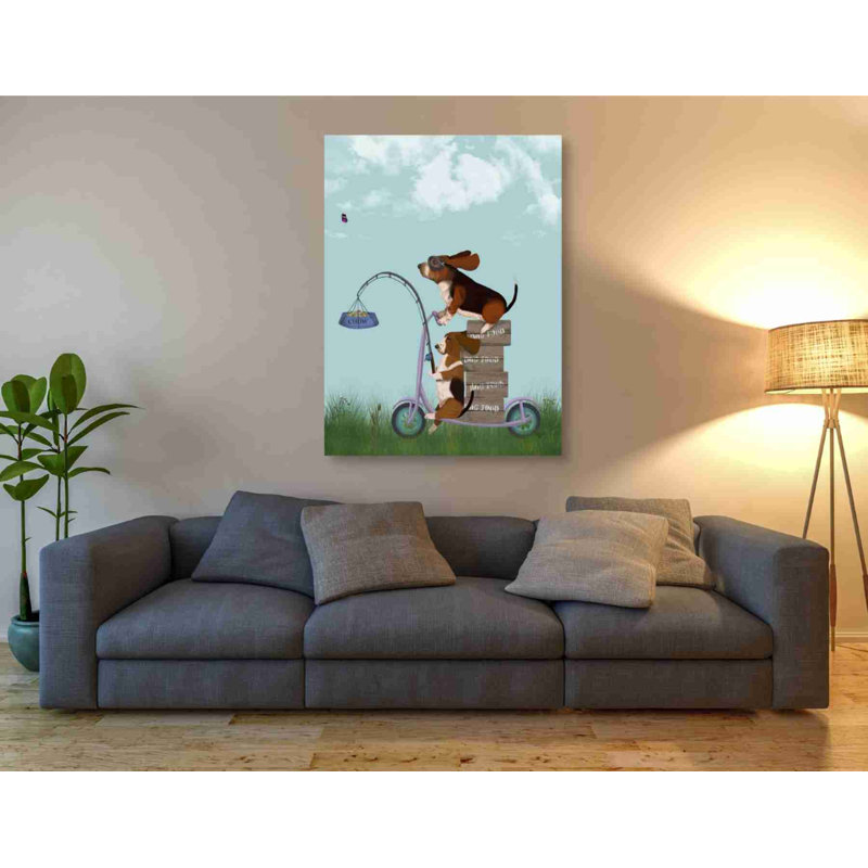 Basset hound scooter, impression sur toile tendue, H 54 po x l 40 po x P 1,5 po