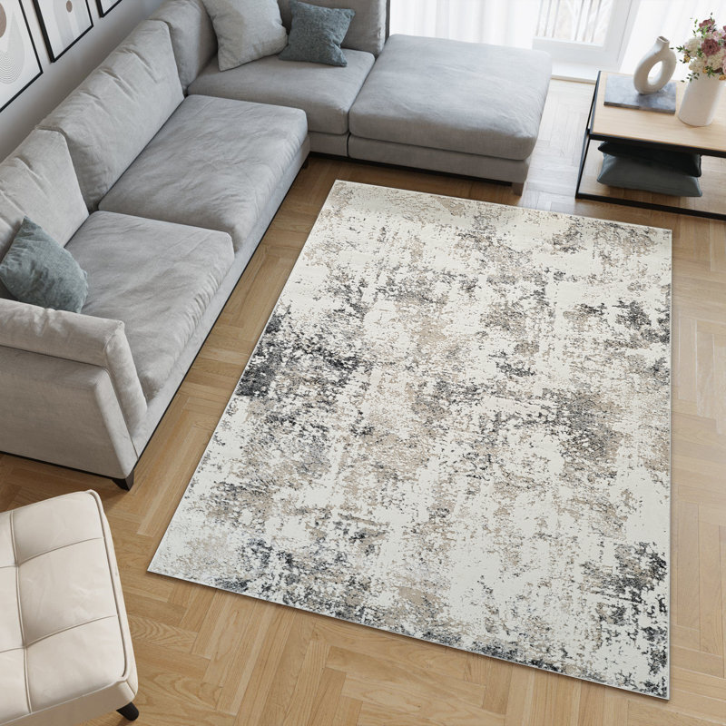 Tapis abstrait Haldon, Beige/Black, Rectangle 6 pi 6 po x 9 pi 6 po