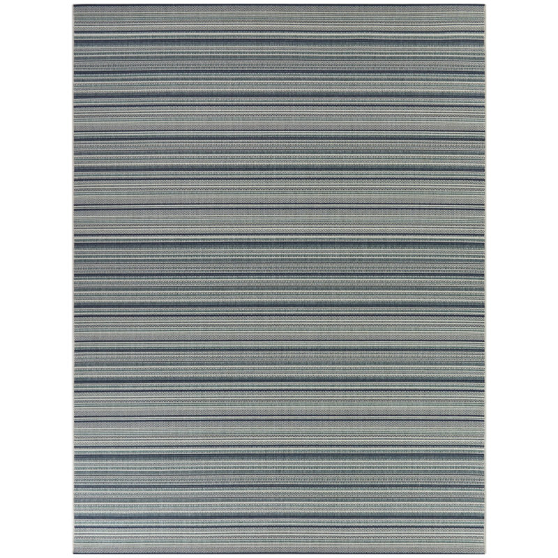 Tapis intérieur / extérieur rayé sarcelle Huxley, Rectangle 5 pi 3 po x 7 pi