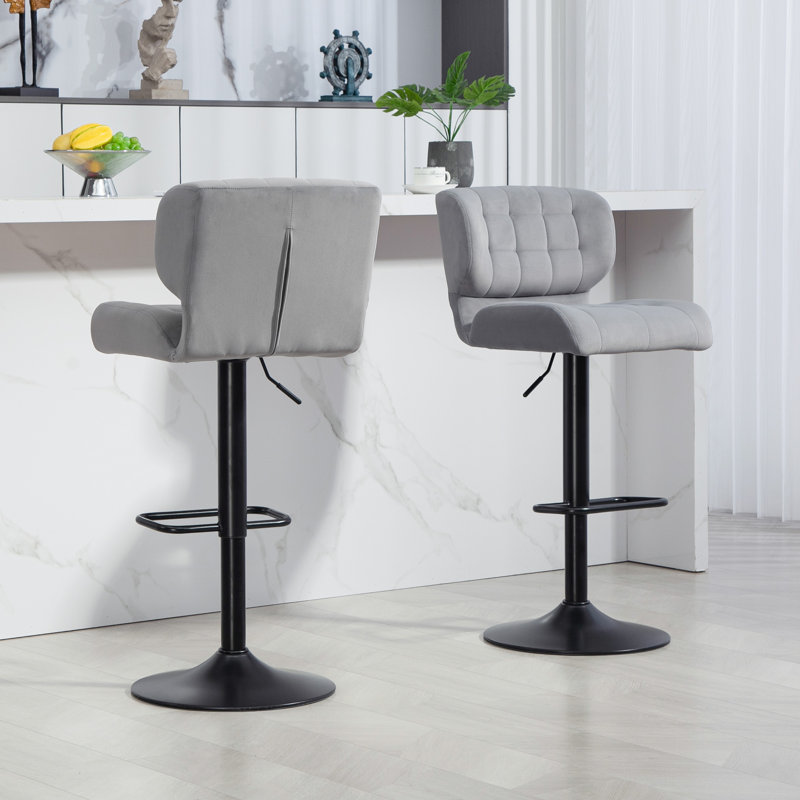 Ensemble de 2 tabourets de bar réglables avec repose-pieds pour la salle à manger, Gris